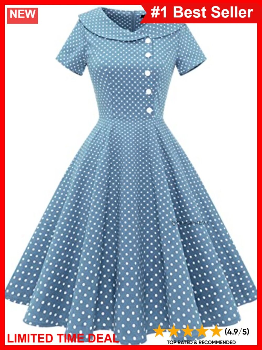 Vintage 1950s Audrey Hepburn Swing Dress Peter Pan Collar High Waist